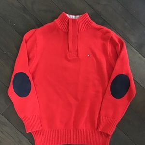 NWT TOMMY HILFIGER RED COTTON 1/4 ZIP SWEATER. 7